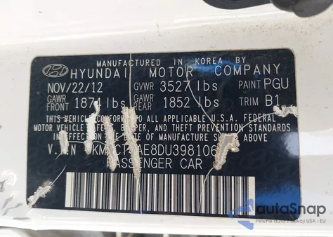 2013 Hyundai Accent Gls из США, поврежденный, VIN KMHCT4AE8DU398106